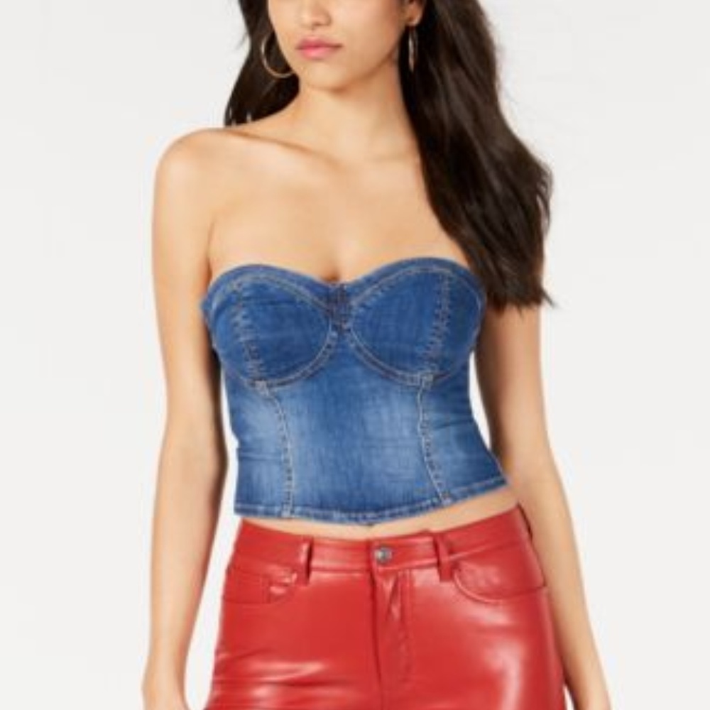 GUESS Denim Bustier Top Wren Wash